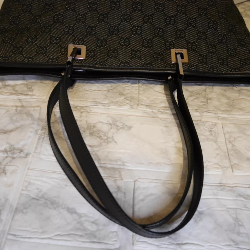 Gucci Black Denim Canvas GG Monogram Tote Bag - Picture 10 of 13